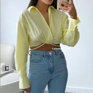 Zara yellow collared crop top (L)